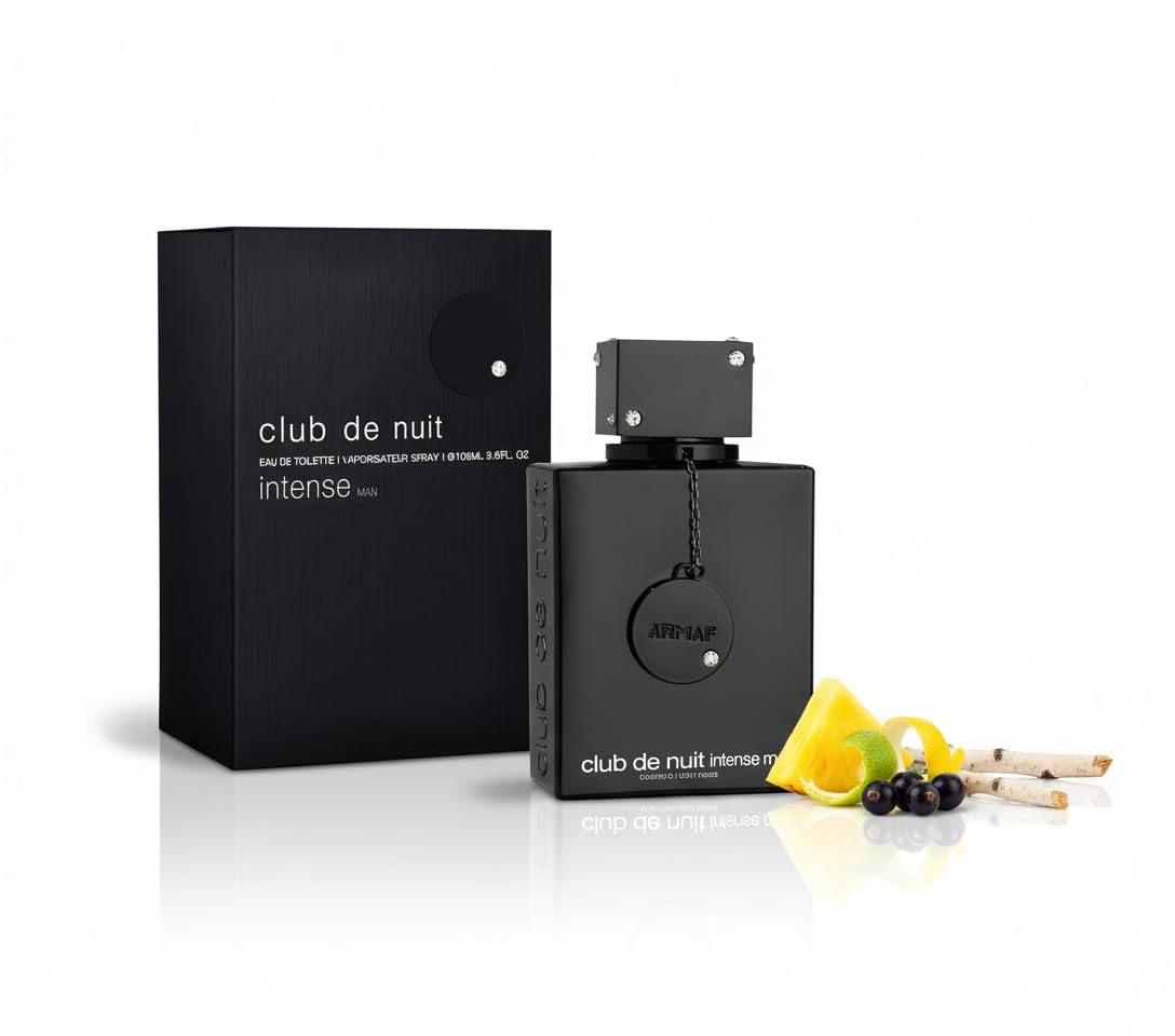 Armaf Club de Nuit Intense Man bottle front highlights bold woody-spicy scent for evening wear.