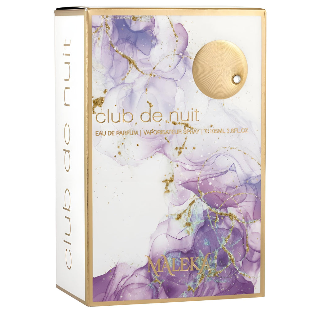 Armaf Club De Nuit Maleka EDP label signals premium fragrance status.