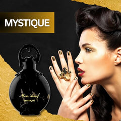Armaf Miss Mystique bottle closeup highlights glossy finish and vibrant color accent.