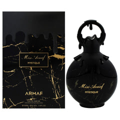 Armaf Miss Mystique bottle front showcases chic design for everyday elegance and intrigue.