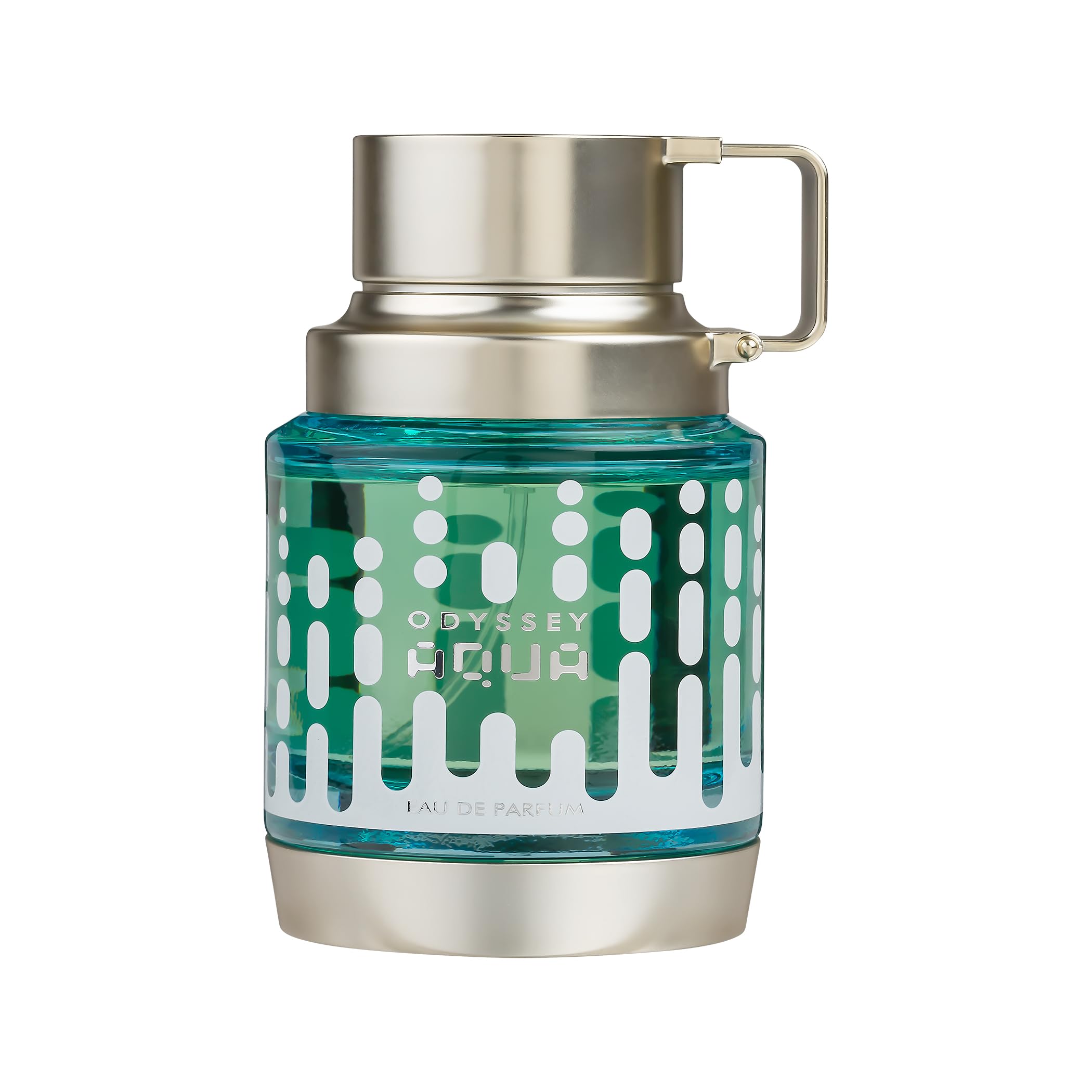 Armaf Odyssey Aqua Edition bottle close-up highlights fresh citrus notes for daily wear.