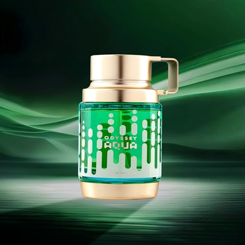 Armaf Odyssey Aqua EDP bottle angled reveals masculine silhouette for evening outings.