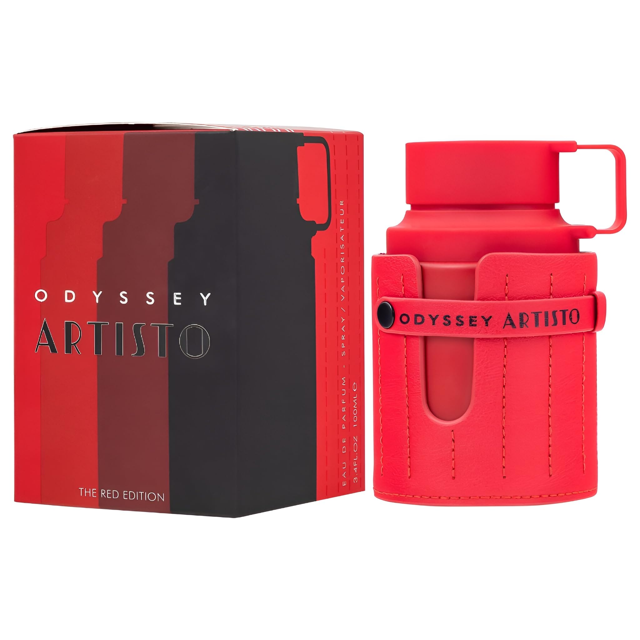 Armaf Odyssey Artisto Red spray application close-up for long-lasting wear