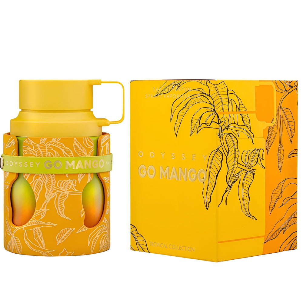 Armaf Odyssey Go Mango cap closeup highlighting bottle design and mango scent