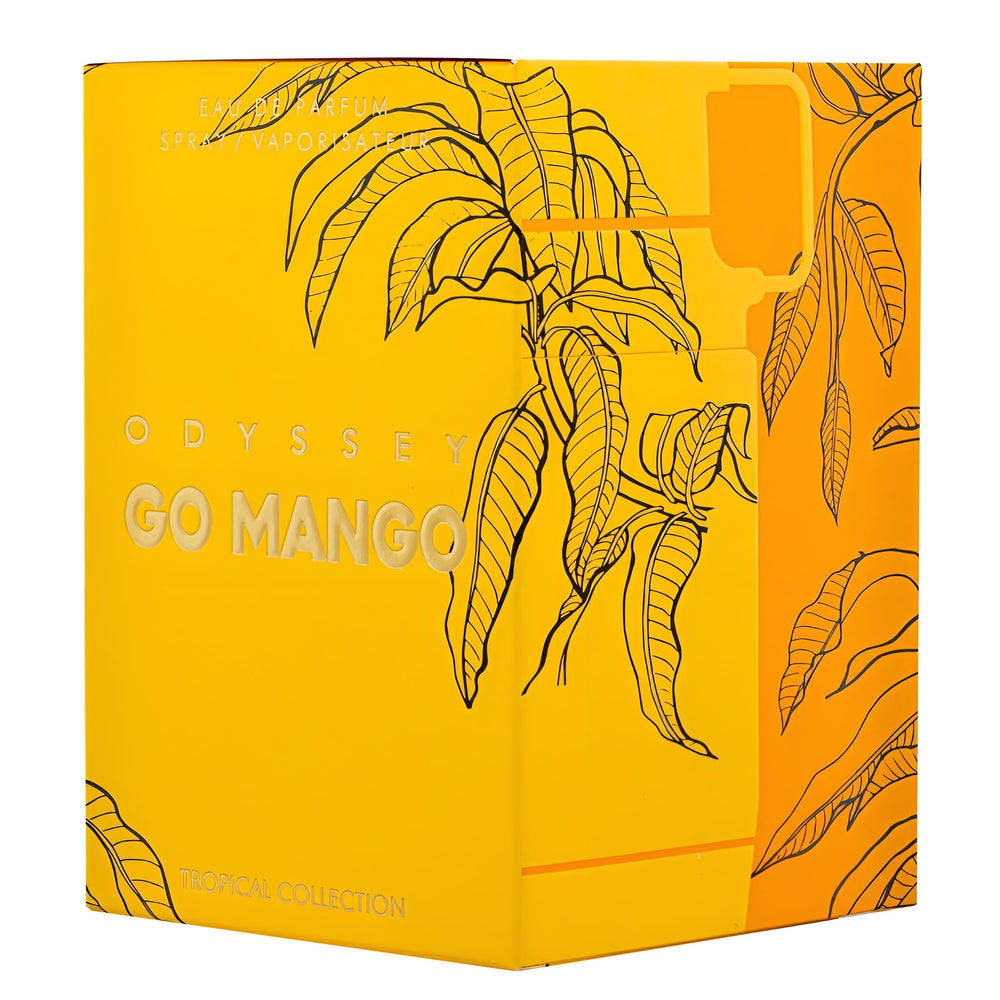 Armaf Odyssey Go Mango notes visual indicating fruit and woods layering for versatility