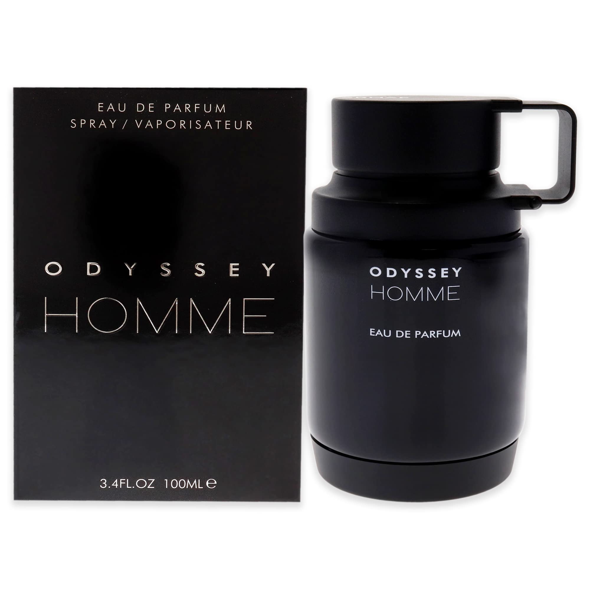 Armaf Odyssey Homme bottle front showcases sleek design for confident daily wear.