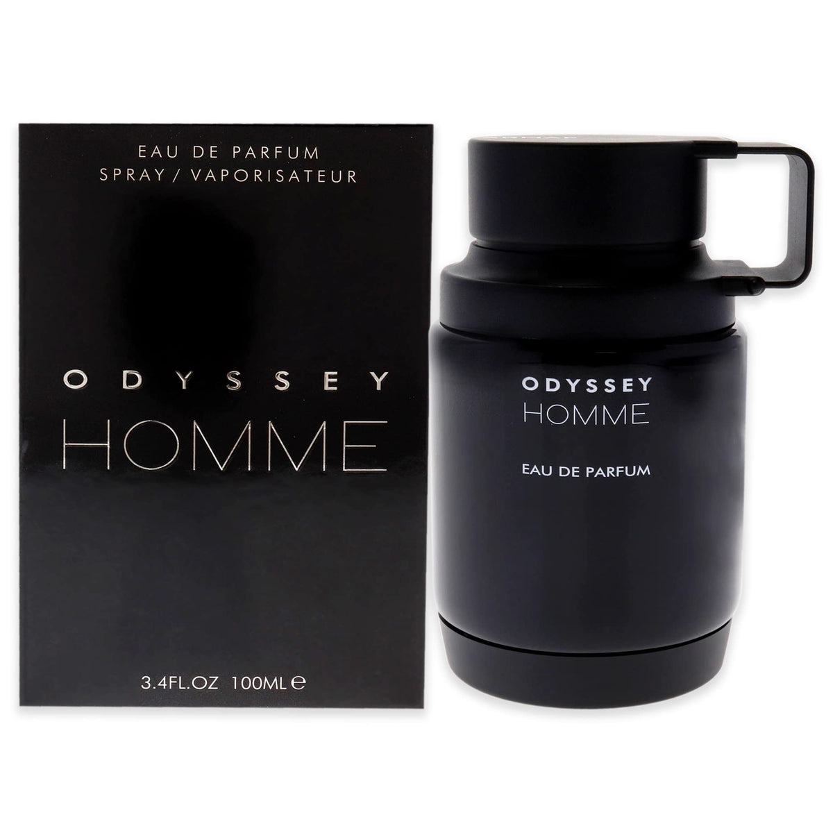 Armaf Odyssey Homme bottle front showcases sleek design for confident daily wear.