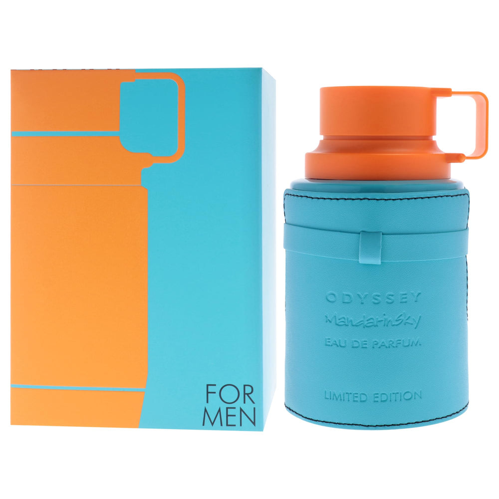 Armaf Odyssey Mandarin Sky nozzle spray captures the scent’s airy projection cue.