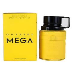 Armaf Odyssey Mega Limited Edition bottle front view highlights sleek design ideal for personal grooming rituals.