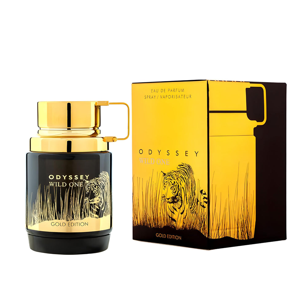 Armaf Odyssey Wild One Gold Edition atomizer view, easy-to-spray design for day-to-night use.