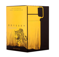 Armaf Odyssey Wild One Gold Edition packaging, luxe box conveys premium fragrance experience.