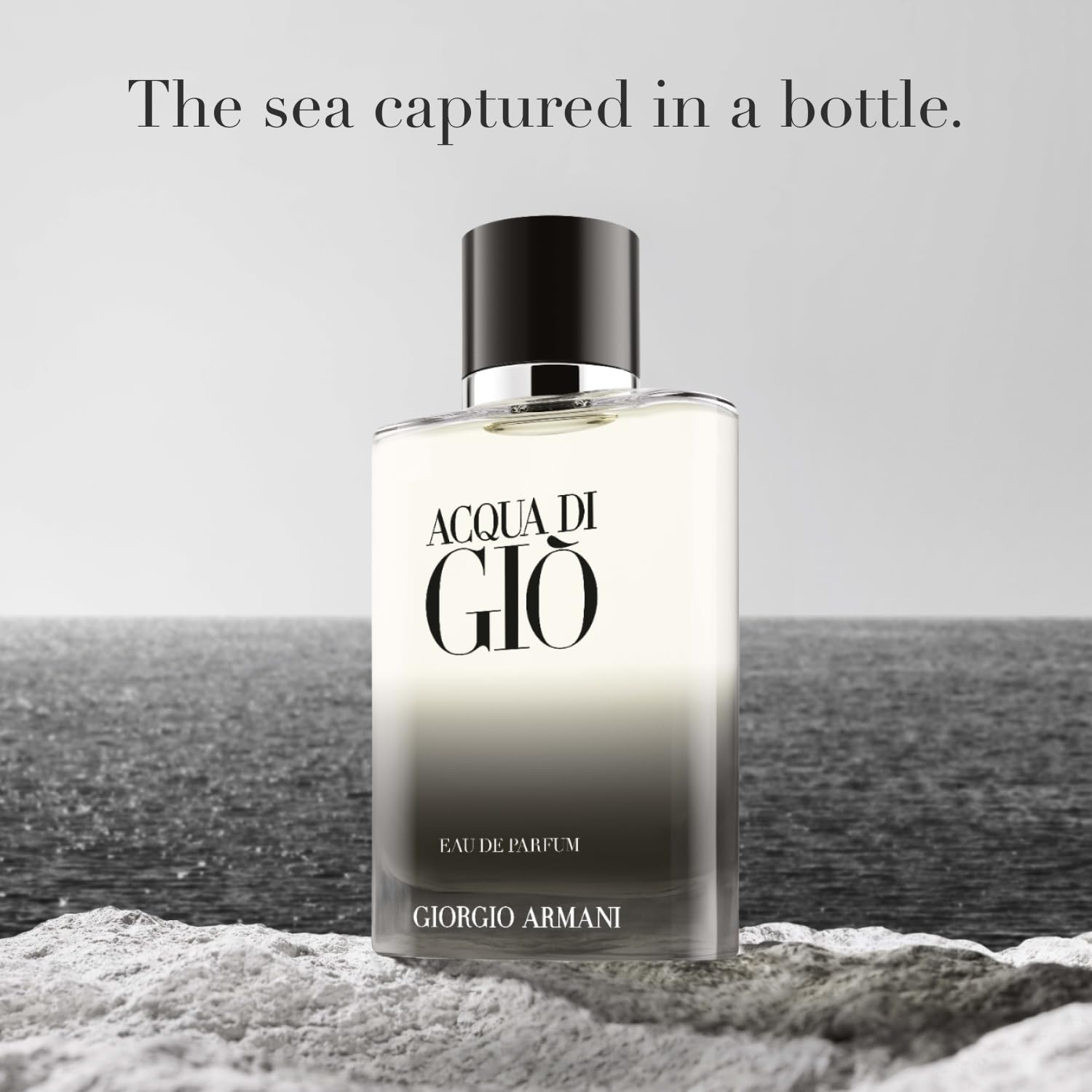 Armani Beauty Acqua di Giò bottle neck logo highlights heritage and elegant design.