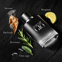 Armani Beauty Acqua di Gio Parfum cap with embossed monogram adds premium appeal.
