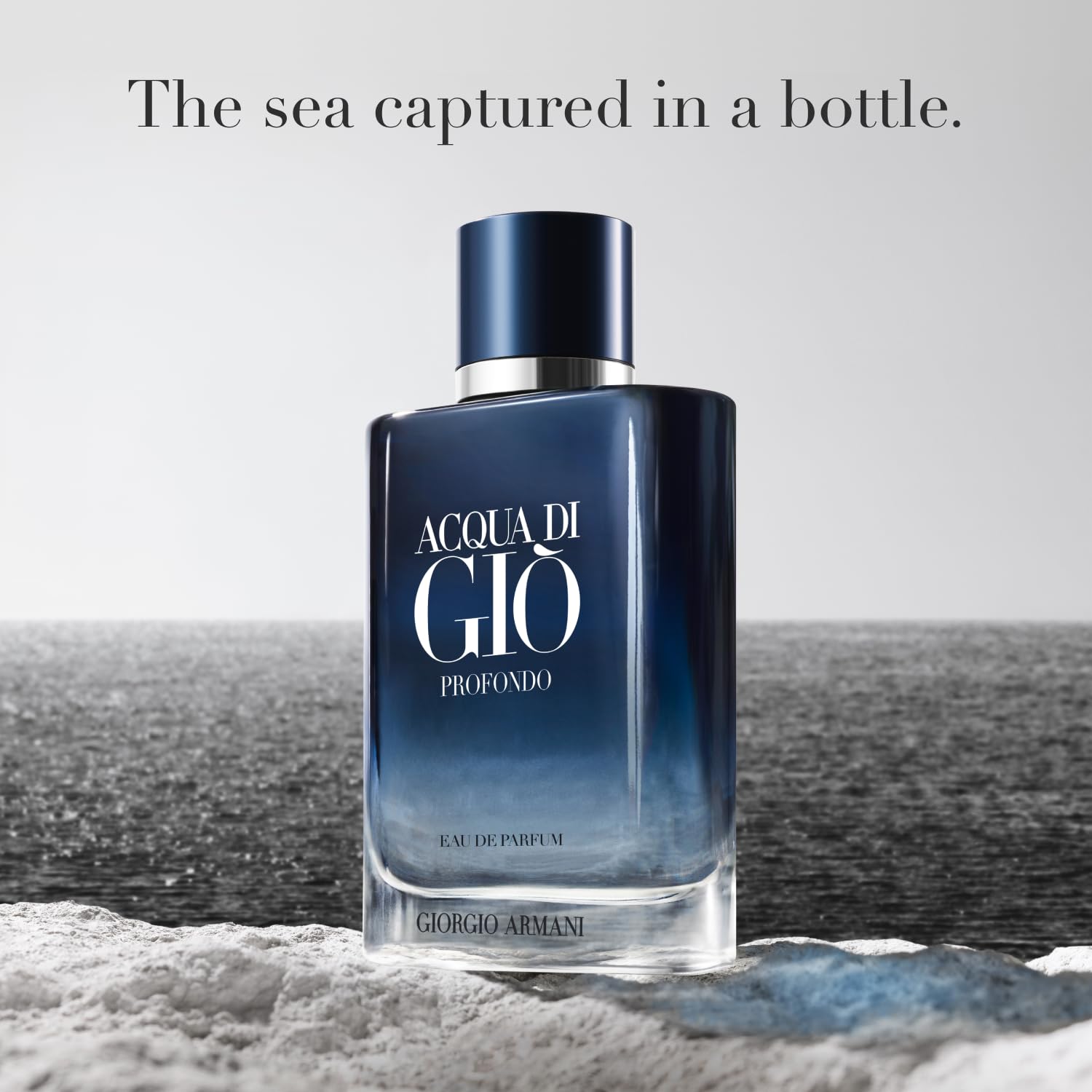 Armani Beauty Acqua di Giò Profondo cap closeup showing blue cap design.