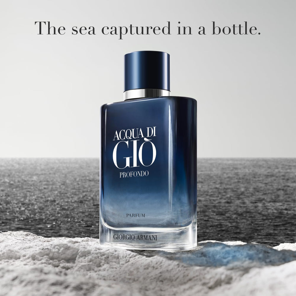 Armani Beauty Acqua di Giò Profondo cap close-up with monogram detail.