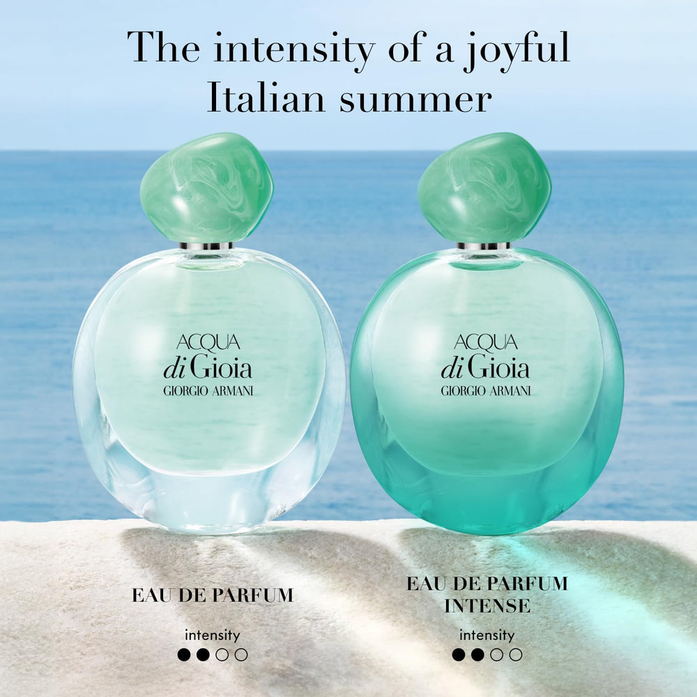 Armani Beauty Acqua di Gioia primofiore-lemon highlights a zesty opening with a cooling mint note.