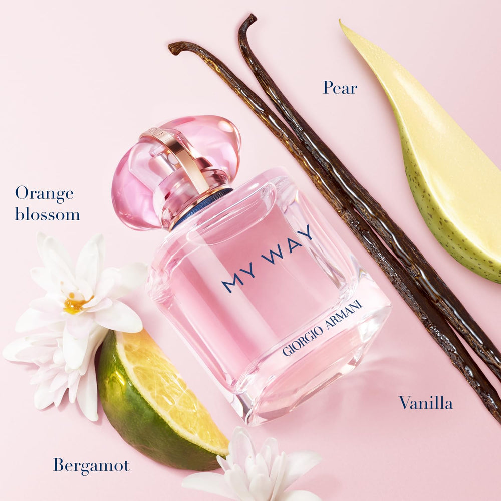 Armani Beauty My Way Nectar talisman pink bottle enhances fruity-sweet impression.