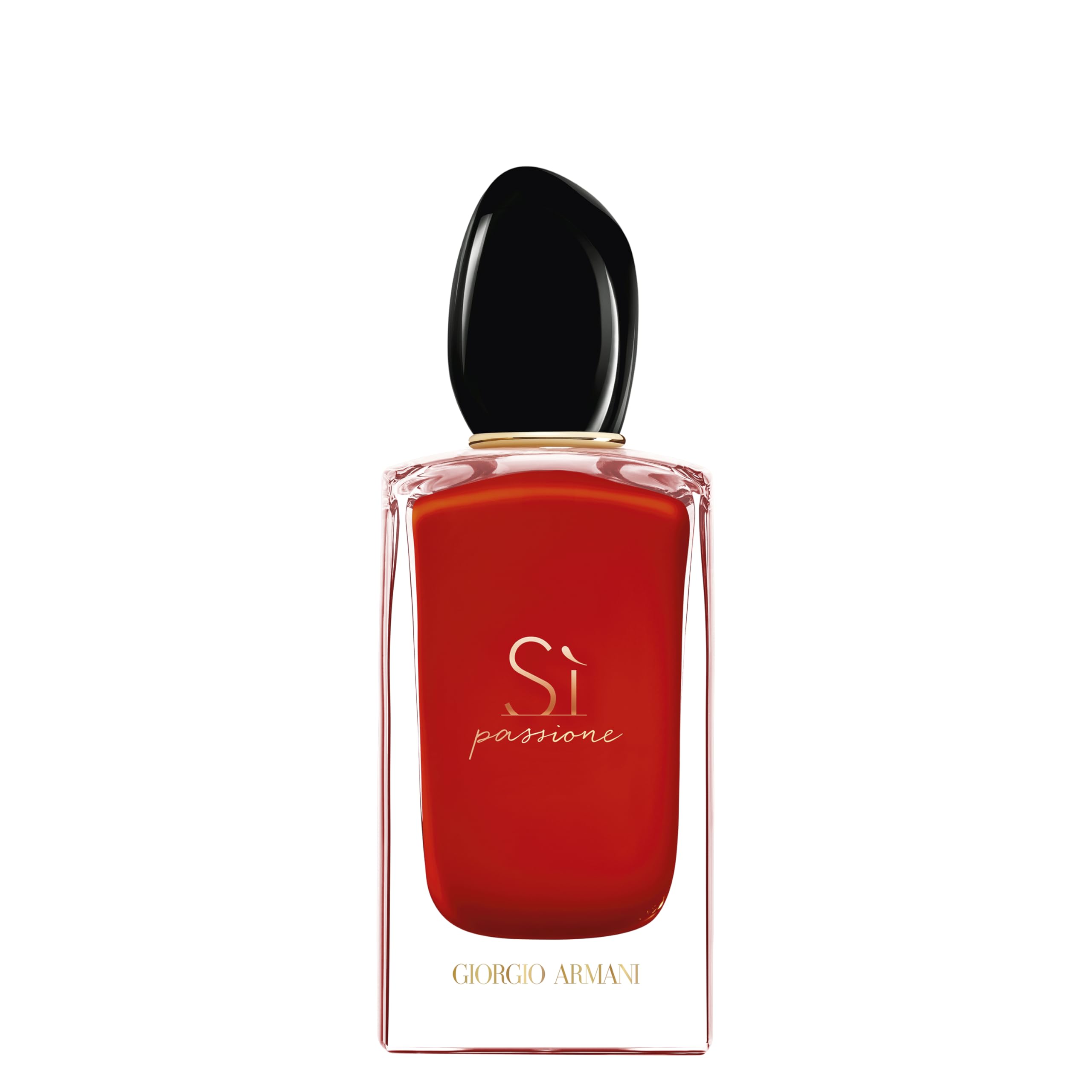 Armani Beauty Sì Passione bottle resting beside its golden ring, timeless elegance and confidence.