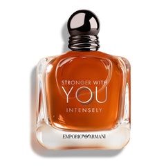 Armani Beauty Stronger With You Intensely bottle cap highlights premium design for durable display.
