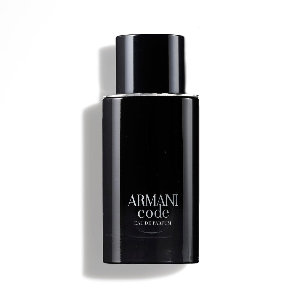 Armani Code EDP bottle with black-silver finish, premium masculine packaging for evenings.