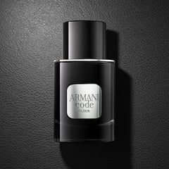 Armani Code Elixir leather-textured packaging image hints at signature masculine warmth