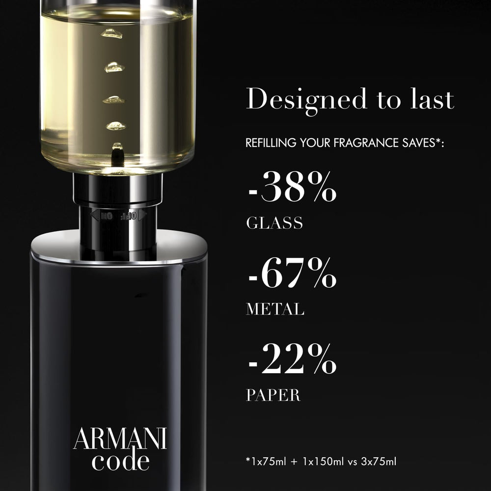 Armani Code woody base with guiac and tonka bean underlines lasting presence.