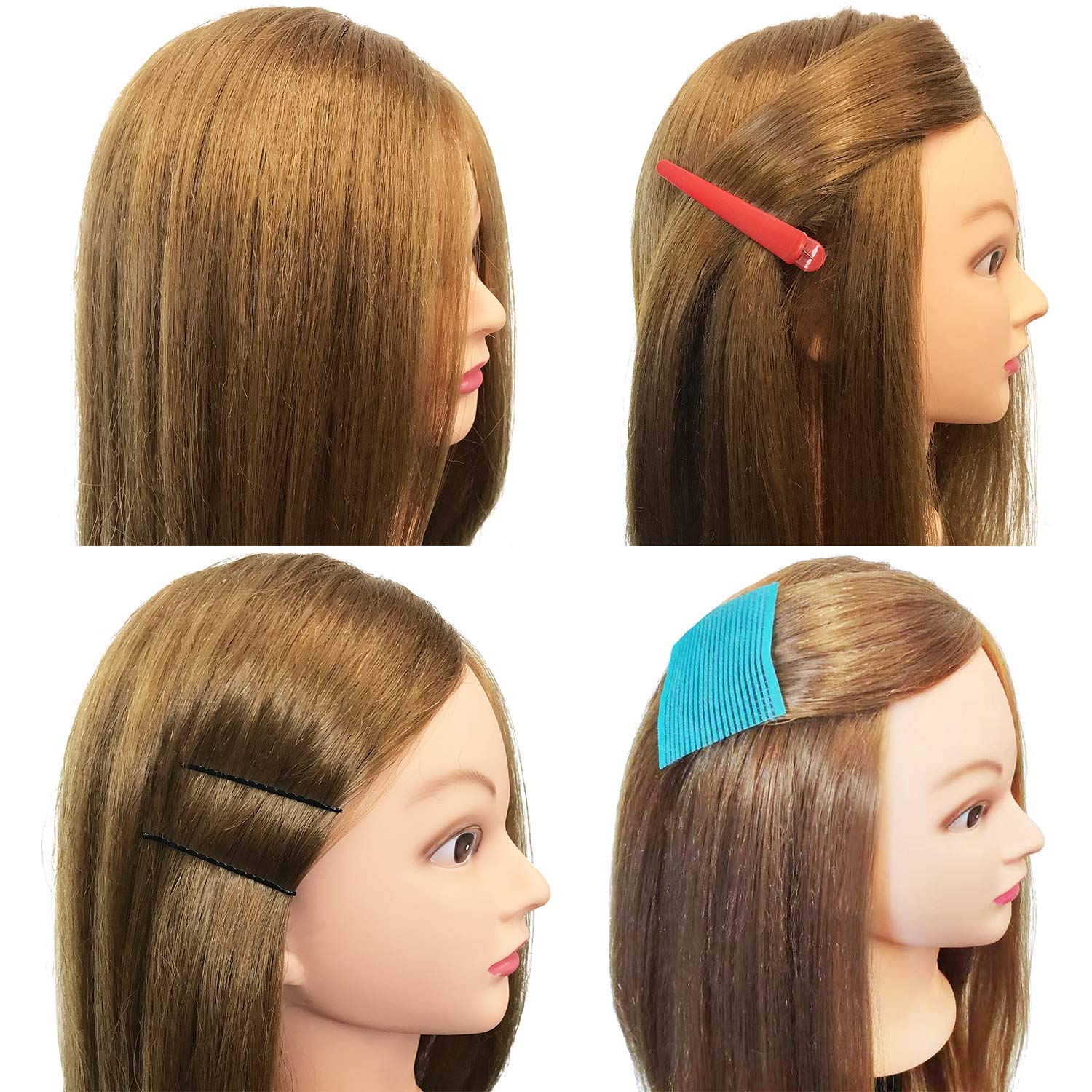 Armmu honey golden hair on mannequin head ready for curling and braiding practice.