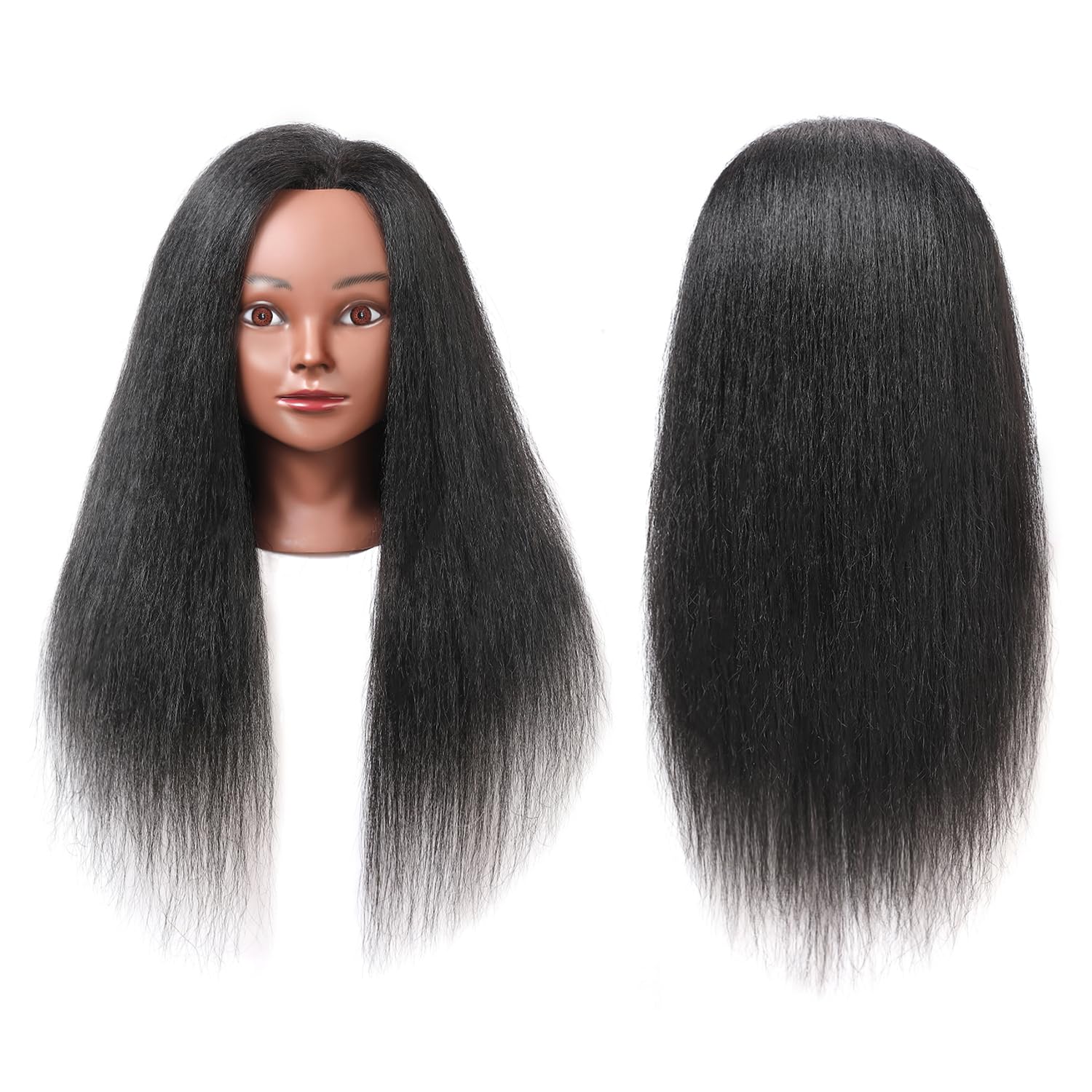 Armmu mannequin head black hair close-up for realistic styling detail.