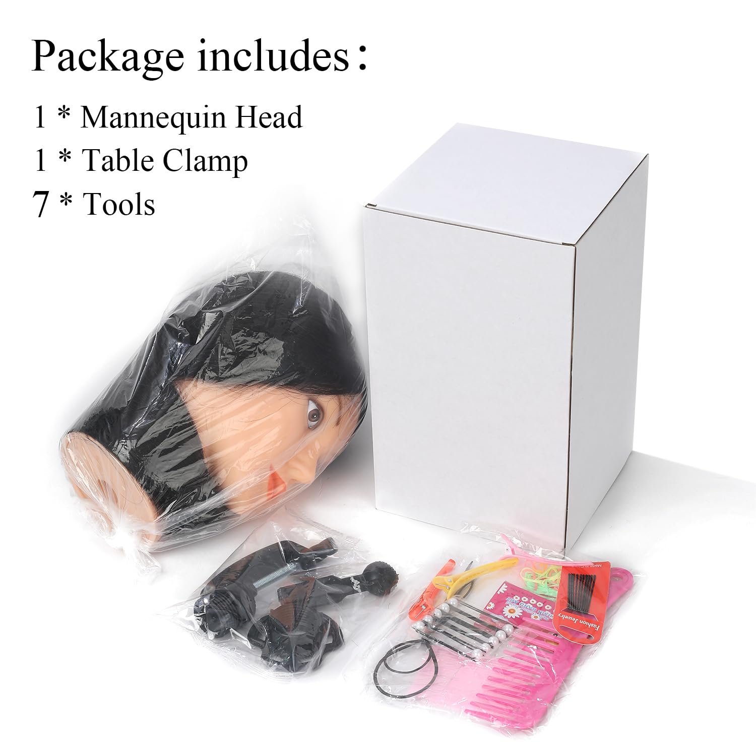 Armmu mannequin head with 9-tool kit enhances at-home cosmetology training.