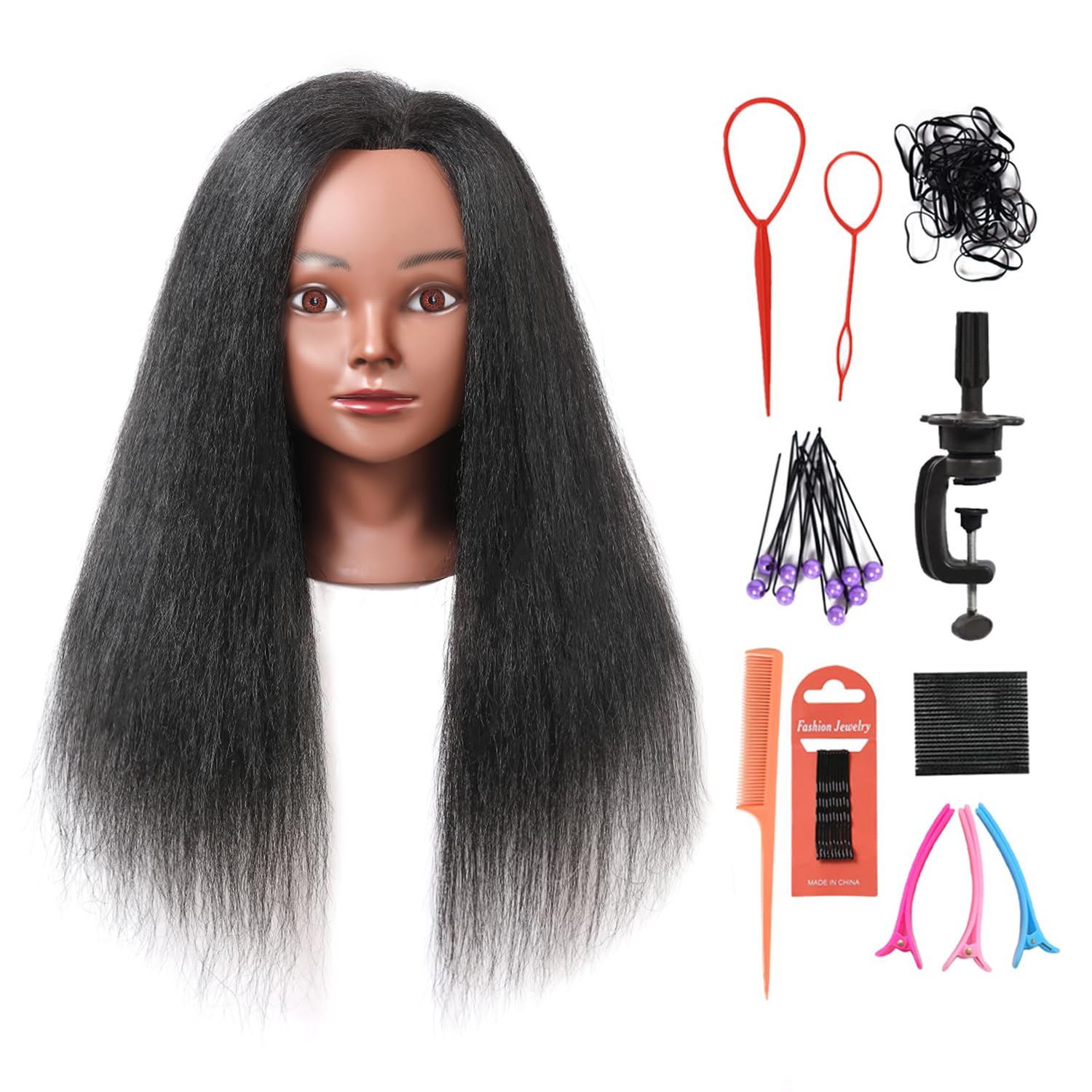 Armmu mannequin head with real hair closeup for braiding practice and hairdressing education