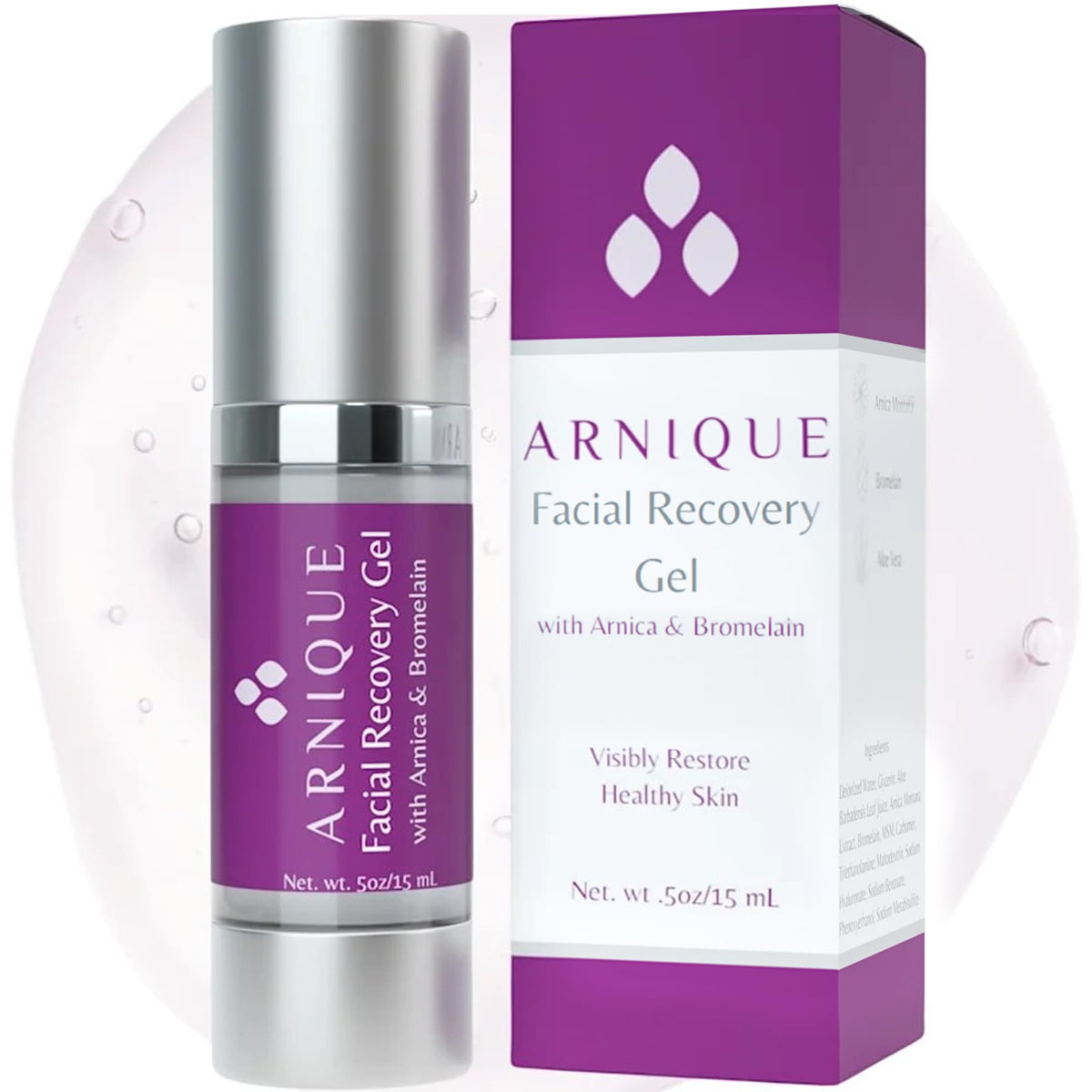 Arnique Arnica Gel Face closeup demonstrates soothing relief for delicate skin.