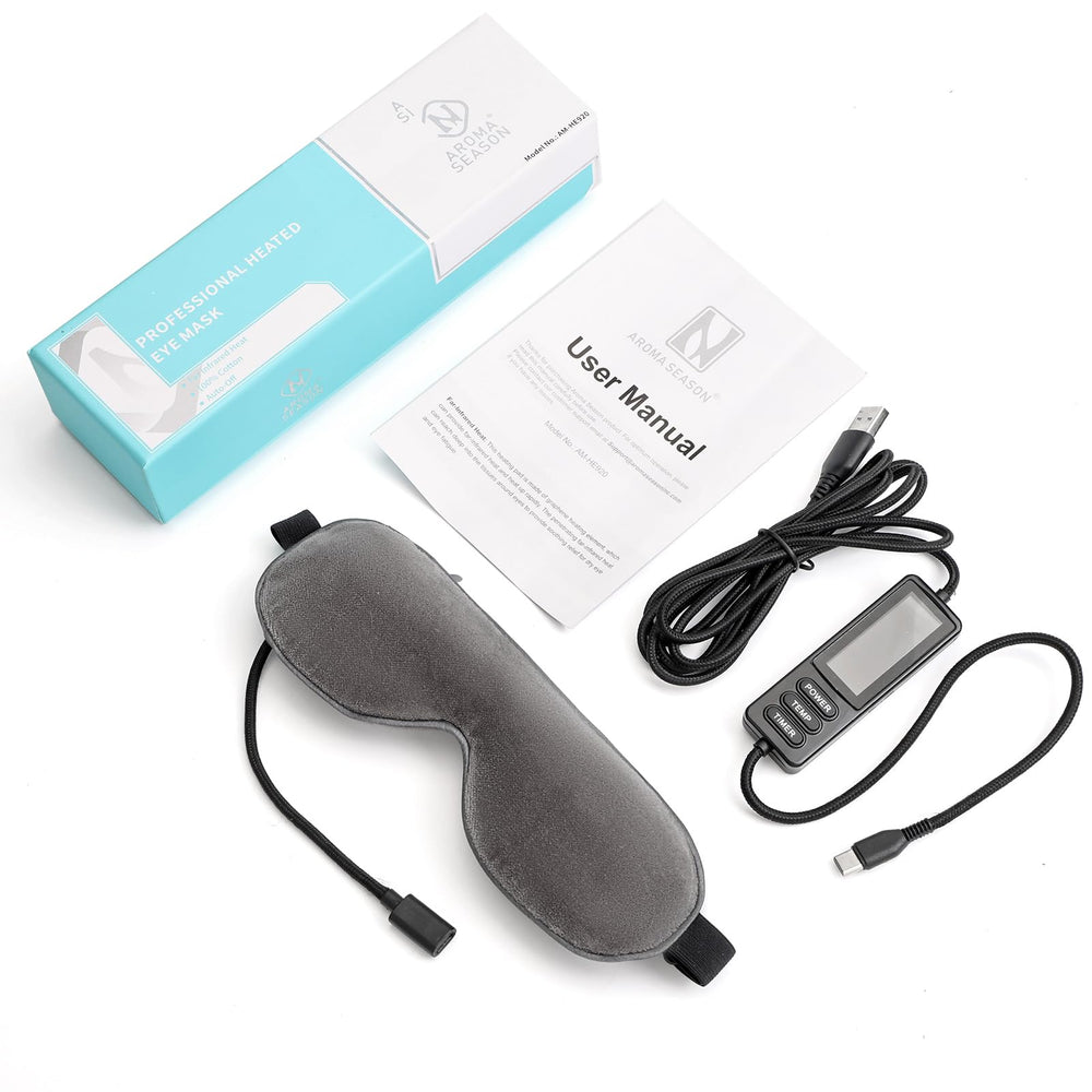 Aroma Season heated eye mask in use soothing warmth for relaxation.