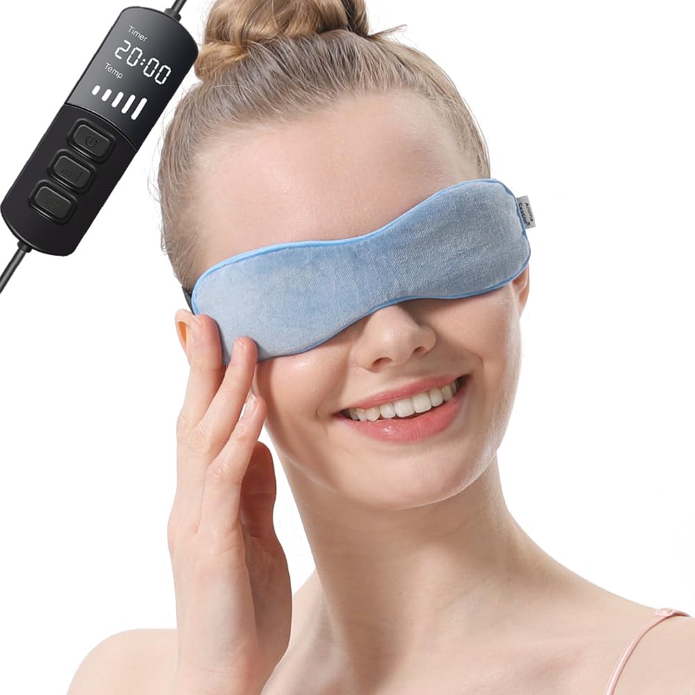 Aroma Season heated-eye-mask cover shows gentle warmth for dry-eye comfort.