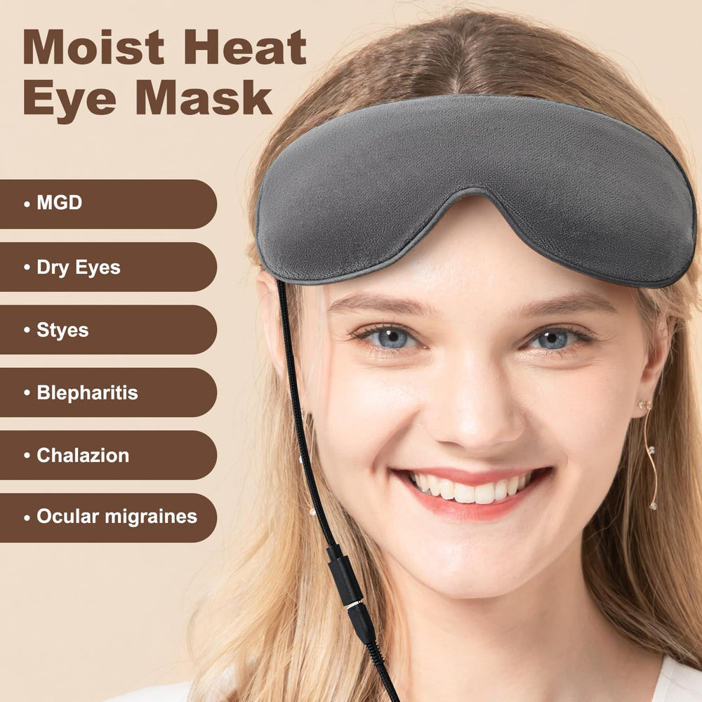 Aroma Season heated eye mask side wear demonstrates ergonomic fit for dry-eye relief.