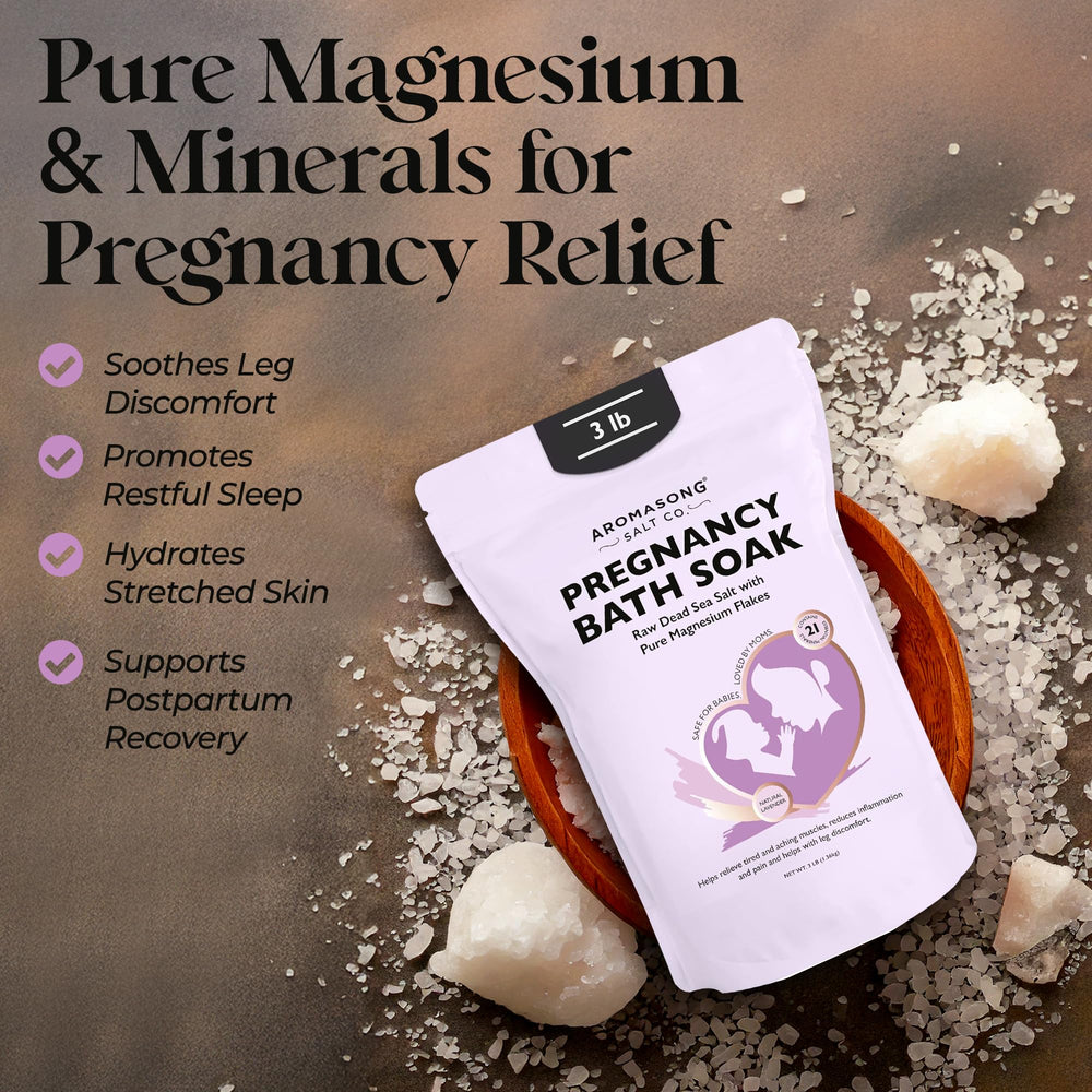 Aromasong pregnancy bath soak magnesium flakes close-up highlighting pure minerals for skin nourishment