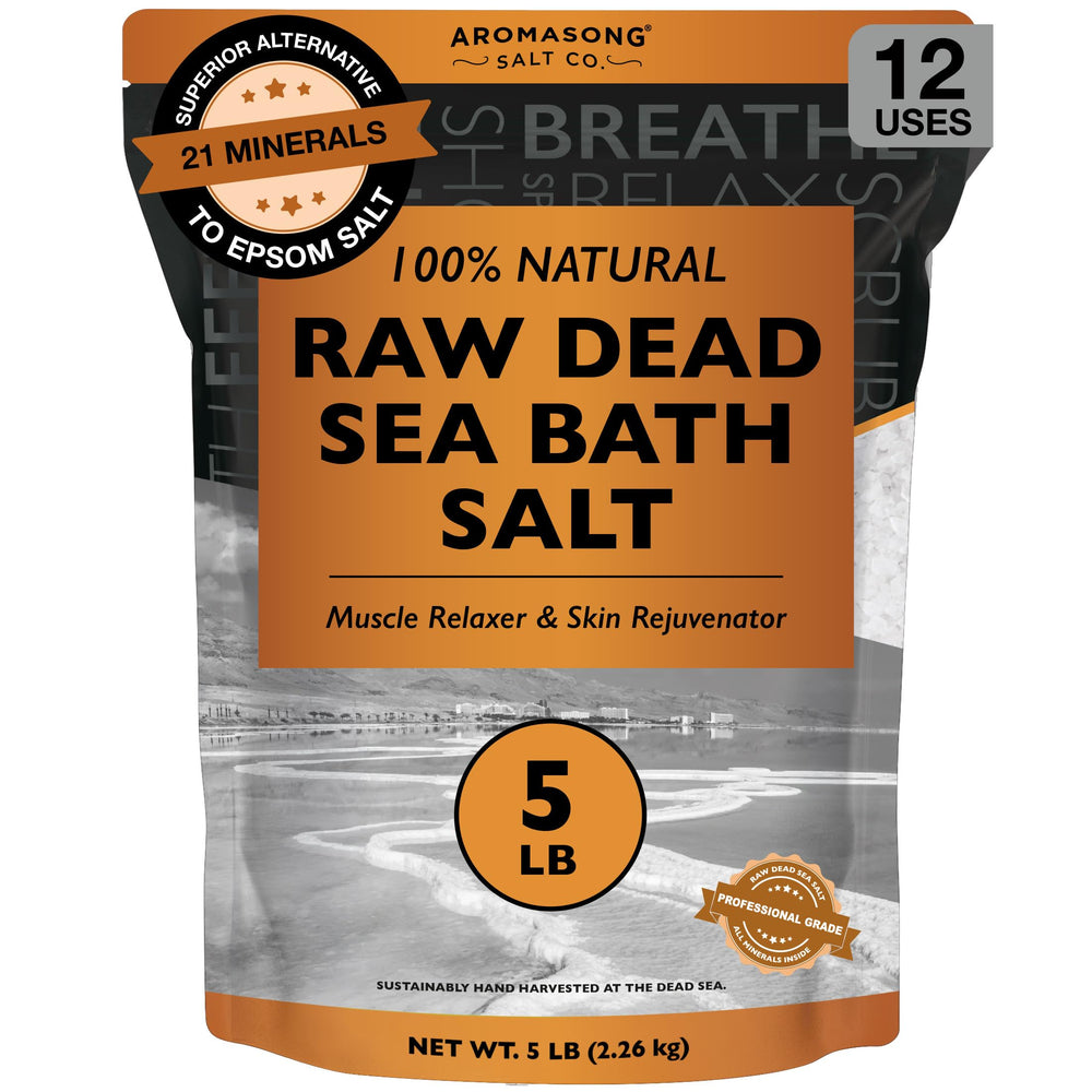 Aromasong raw dead sea salt bulk pack with crystals suitable for soaking and relaxation.