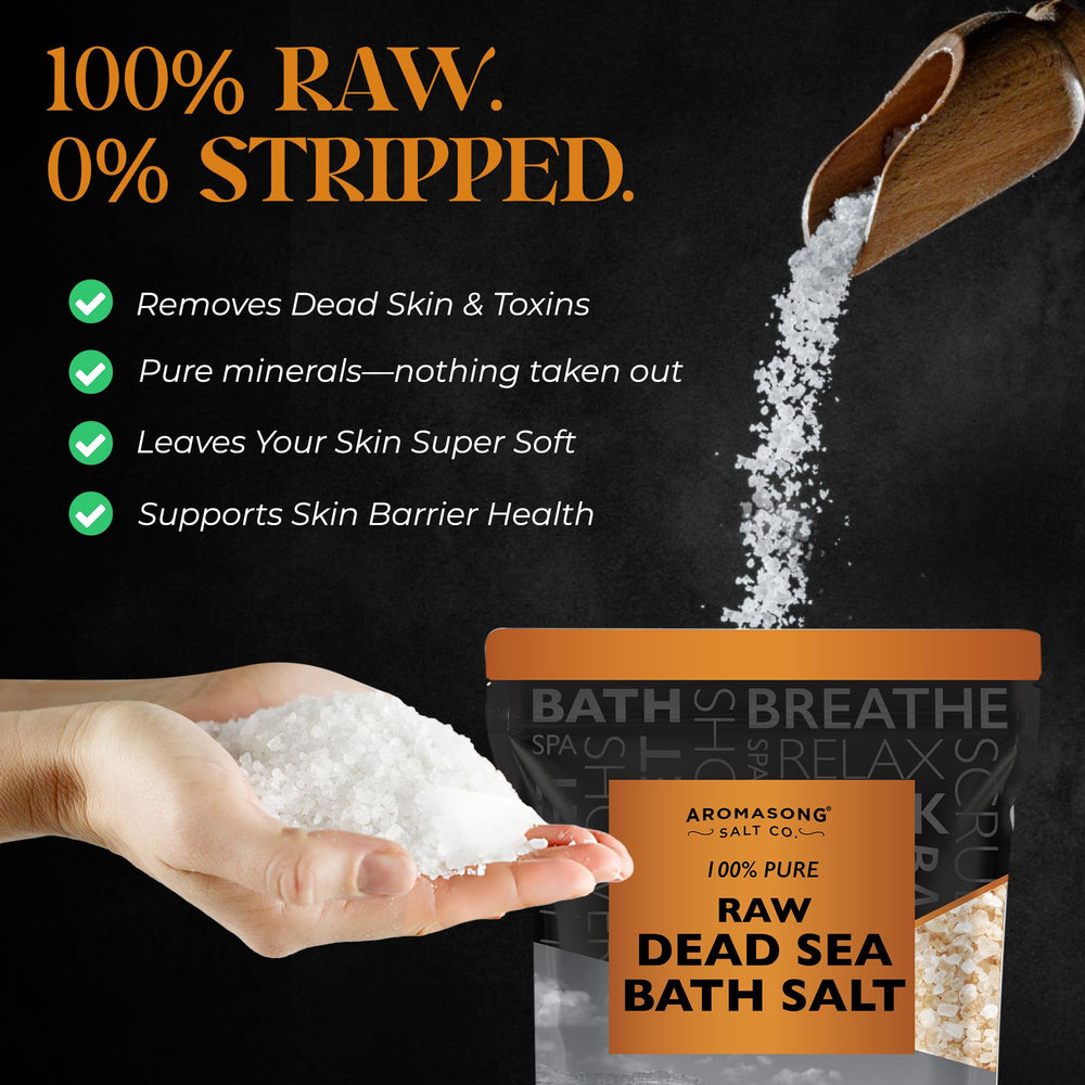 Aromasong raw dead sea salt minerals detail highlighting magnesium and trace elements.