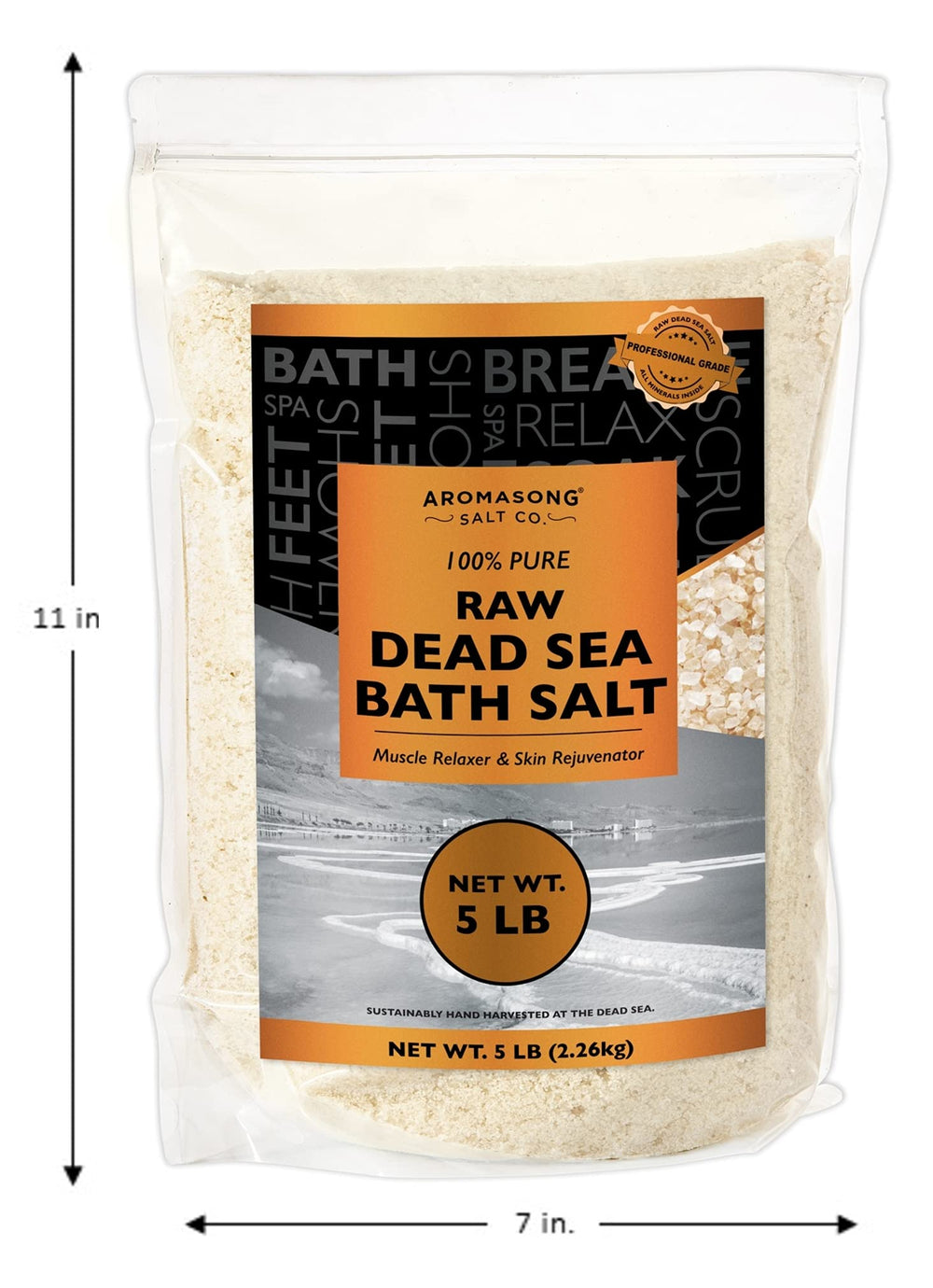 Aromasong raw dead sea salt skin-softening visual suggesting smoother skin after soak.