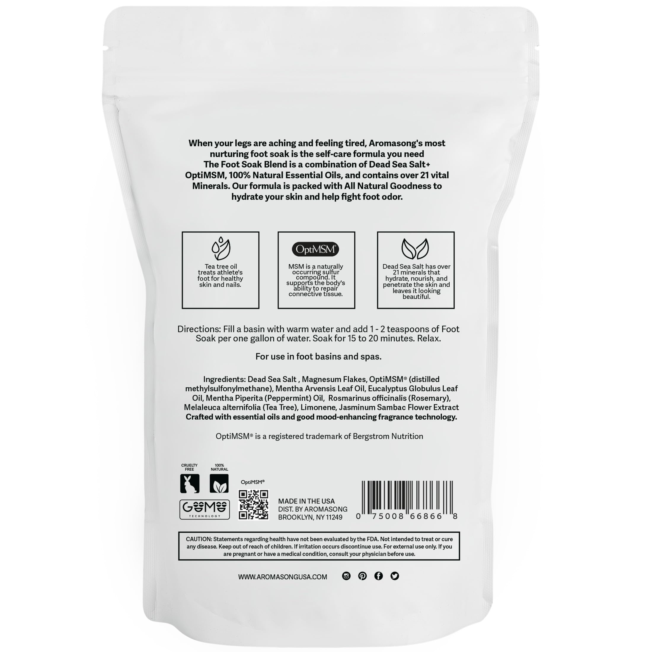 Aromasong Tea Tree Foot Soak cruelty-free badge signaling ethical care.