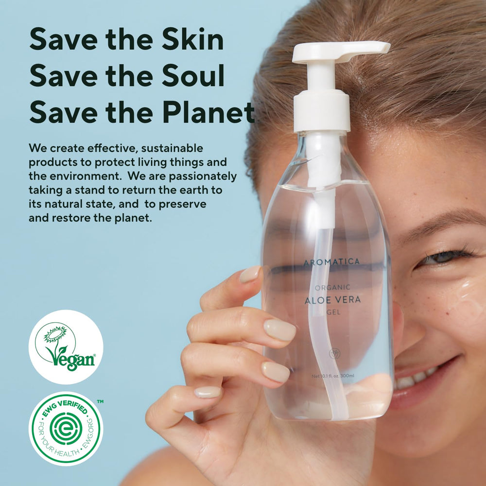 AROMATICA Aloe Vera Gel travel-friendly bottle for on-the-go relief.