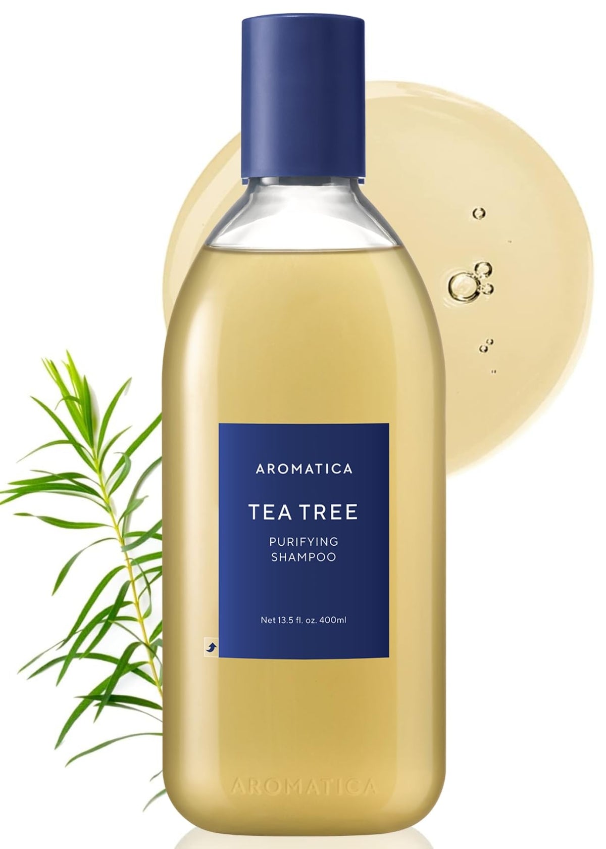 AROMATICA clarifying-tea-tree-shampoo bottle demonstrates sulfate-free cleansing for oily scalps.