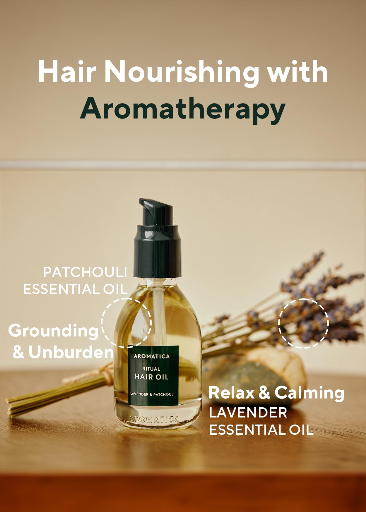 AROMATICA hair oil being applied to smooth frizz and boost shine.