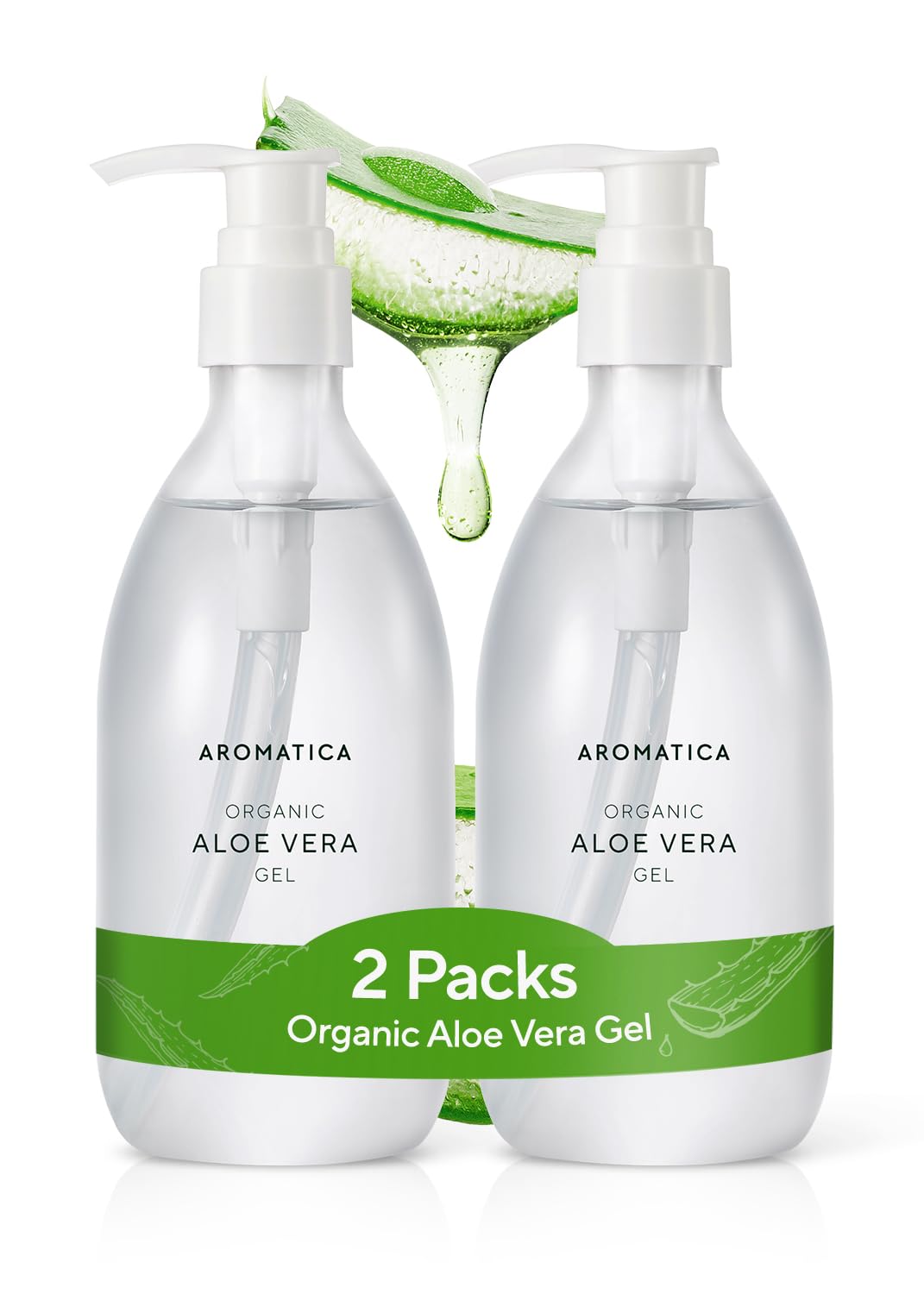 AROMATICA Organic Aloe Vera Gel 2-pack bottle for after-sun care.