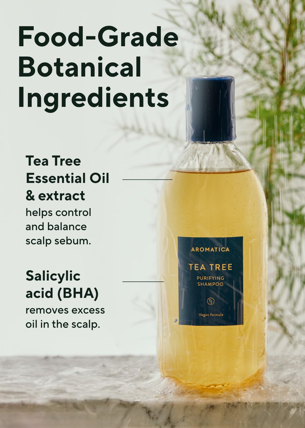 AROMATICA peppermint cooling-effect image suggests refreshing scalp comfort during washing.