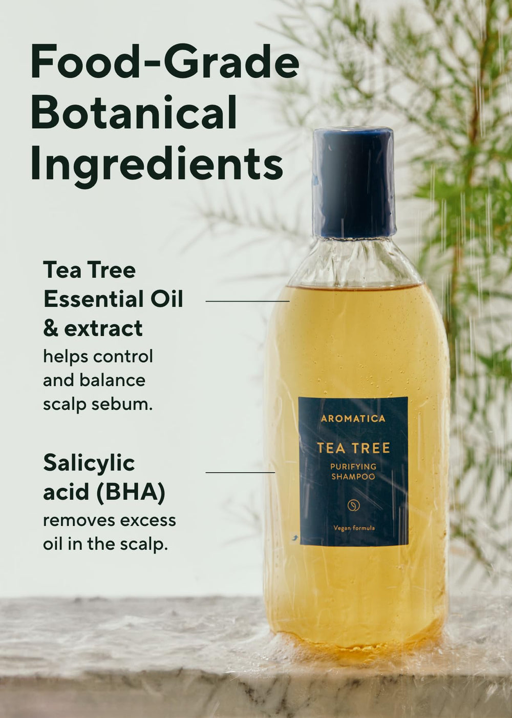 AROMATICA peppermint cooling-effect image suggests refreshing scalp comfort during washing.