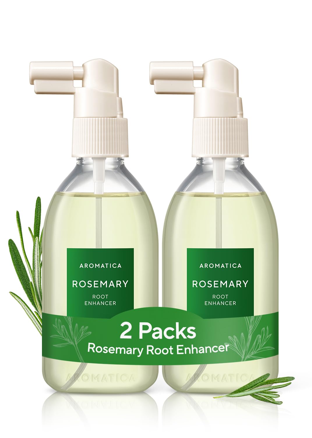 AROMATICA Root Enhancer rosemary water spray bottle front view for scalp care and hydration.