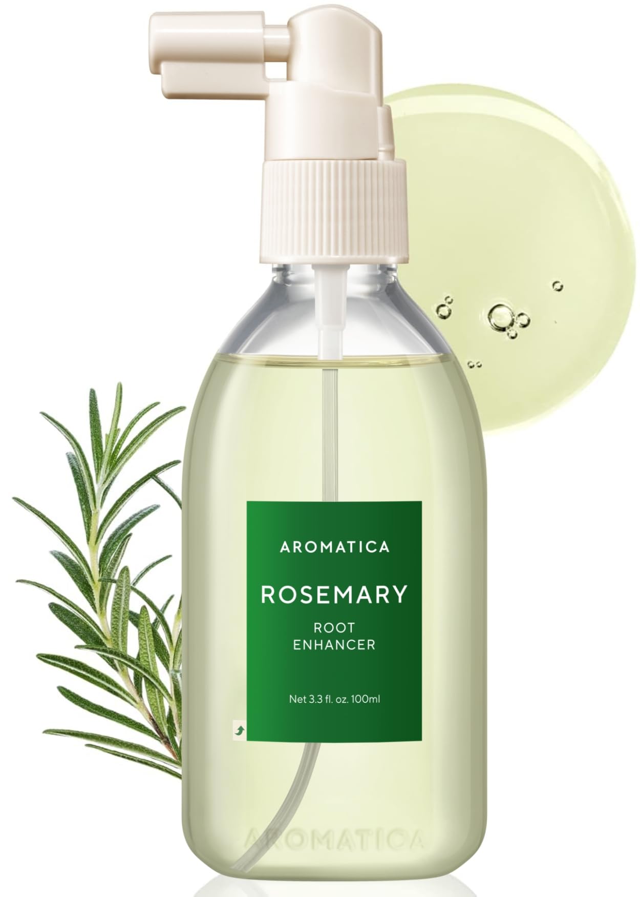 AROMATICA Root Enhancer Rosemary Water Spray bottle for soothing scalp hydration.