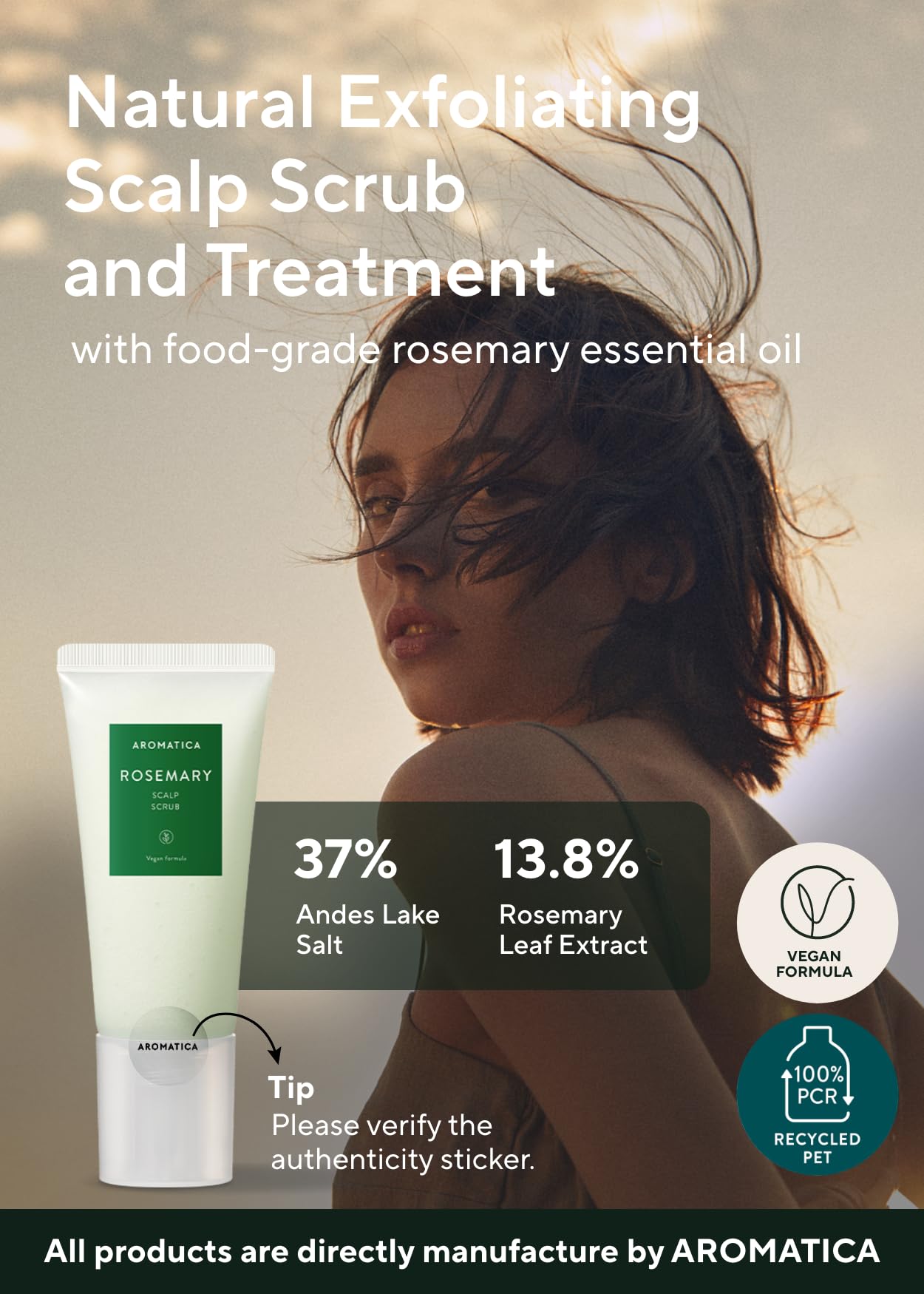 AROMATICA Rosemary essential oil drop highlights soothing aroma.