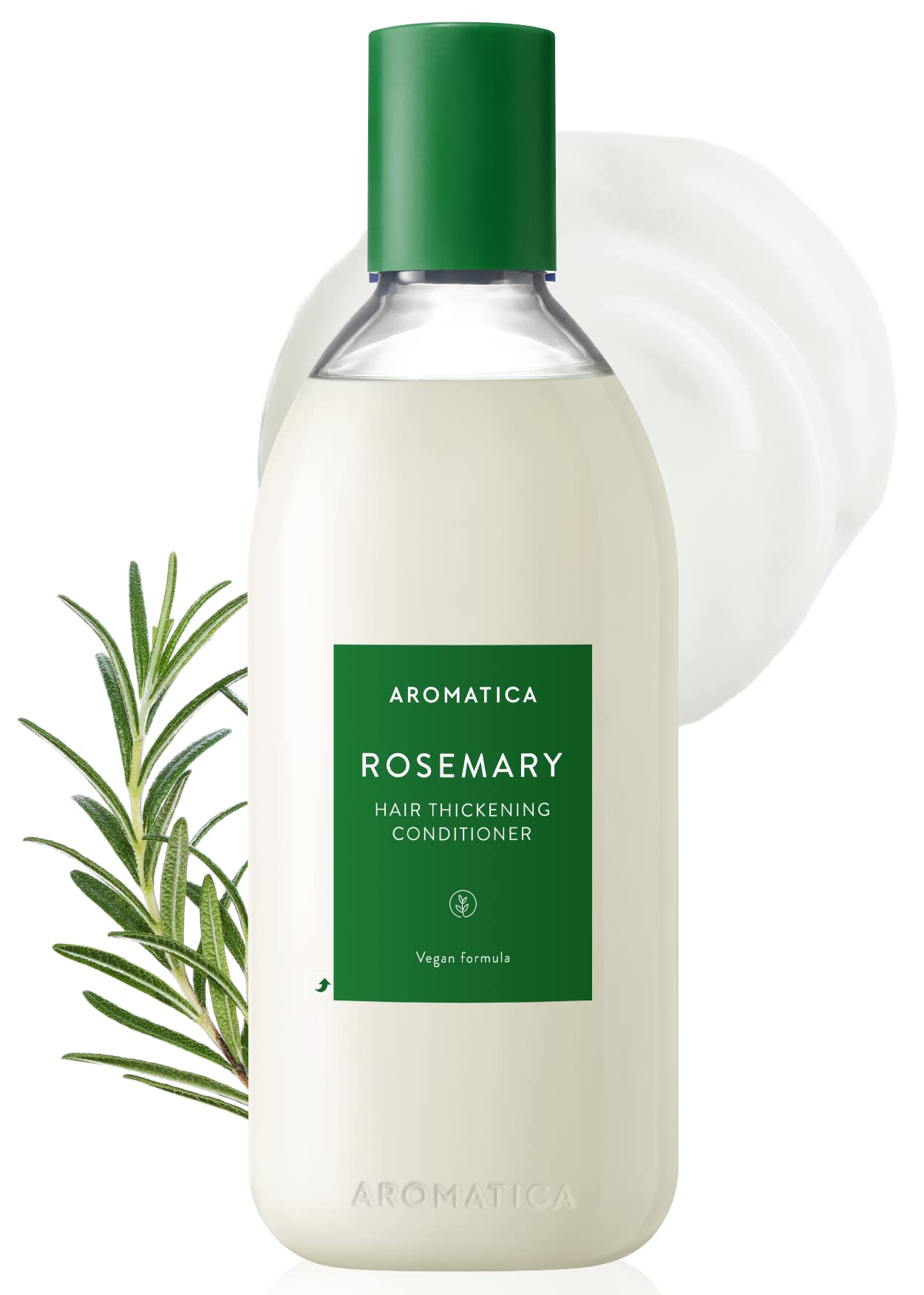 AROMATICA rosemary hair thickening conditioner bottle delivers deep hydration for dry hair.