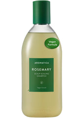 AROMATICA rosemary-scalp-scaling-shampoo bottle pour demonstrates daily cleansing and refreshing scent